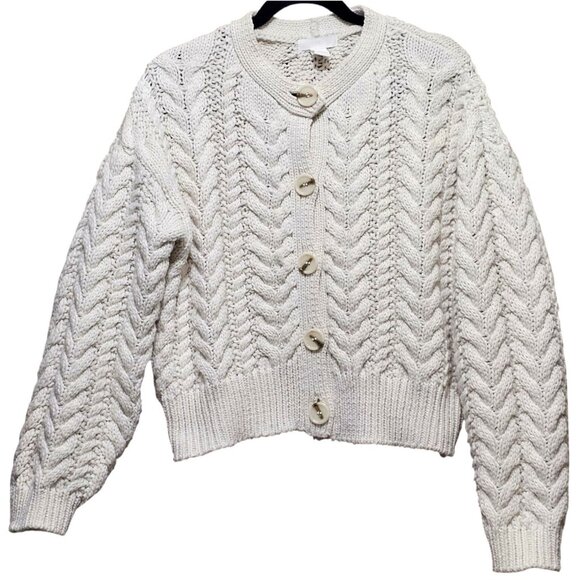 H&M Womens‎ Cable Knit Cardigan Sweater Medium White Polyester & Acrylic - Picture 1 of 7